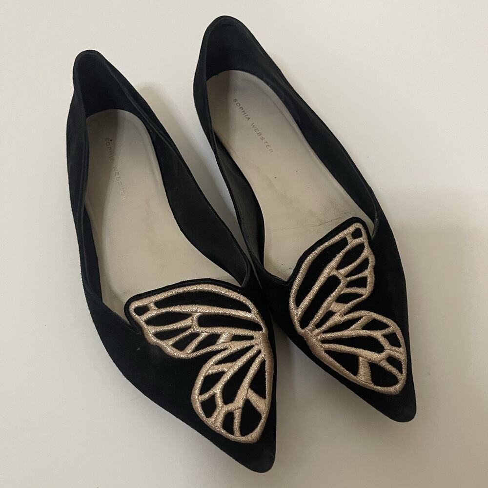 Sophia Webster rose gold butterfly black point toe flats size 41 -read